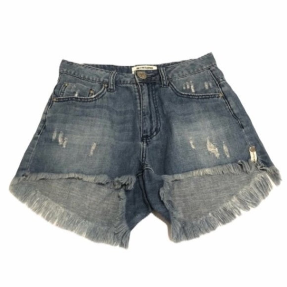 One Teaspoon Denim Cutoff Fringe Shorts Size 26 - Picture 4 of 12